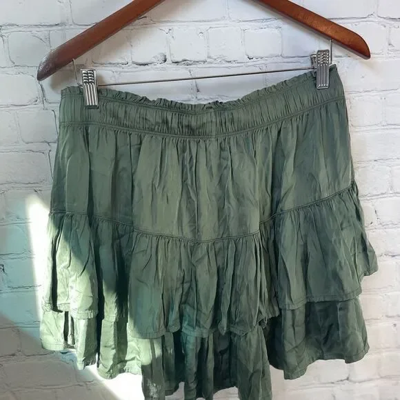 Aerie Sweet N’ Silky Tiered Mini Skirt Olive Green NWT - Picture 12 of 13